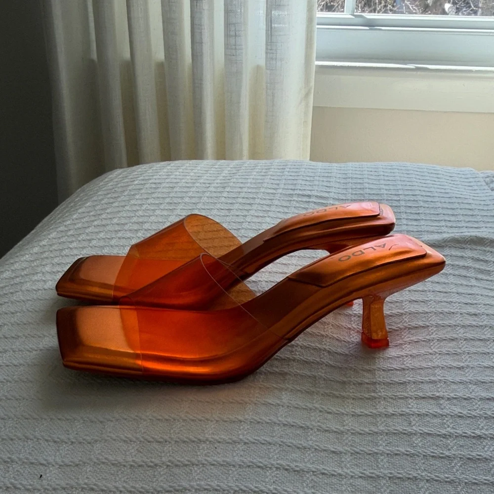 NWT Aldo Cassilia Translucent Orange Square-Toe Slide Sandals - Picture 4 of 4